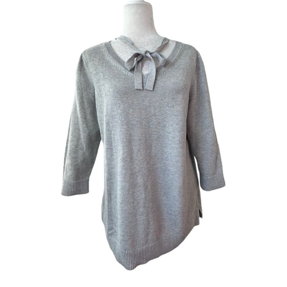 Talbots Knit Sweater Silver Pima Cotton Metallic V Neck Dressy Size LP NEW